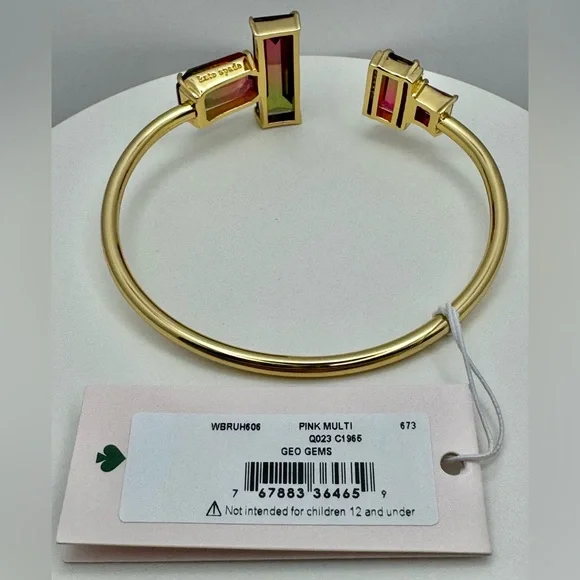 $78 Kate Spade Geo Gems Ombré Flex Cuff Bracelet NWT Pink/Multi - Picture 5 of 6